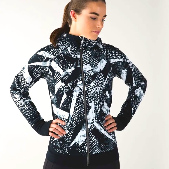 lululemon athletica Jackets & Blazers - Lululemon Scuba Hoodie III Sweatshirt Womens Sz 6 Black White Static Mist Zip